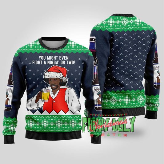Funny Samuel Jackson Beer Drink Christmas Sweater Navy