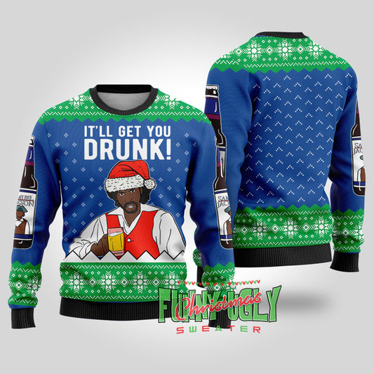 Funny Samuel Jackson Beer Ugly Christmas Sweater Royal