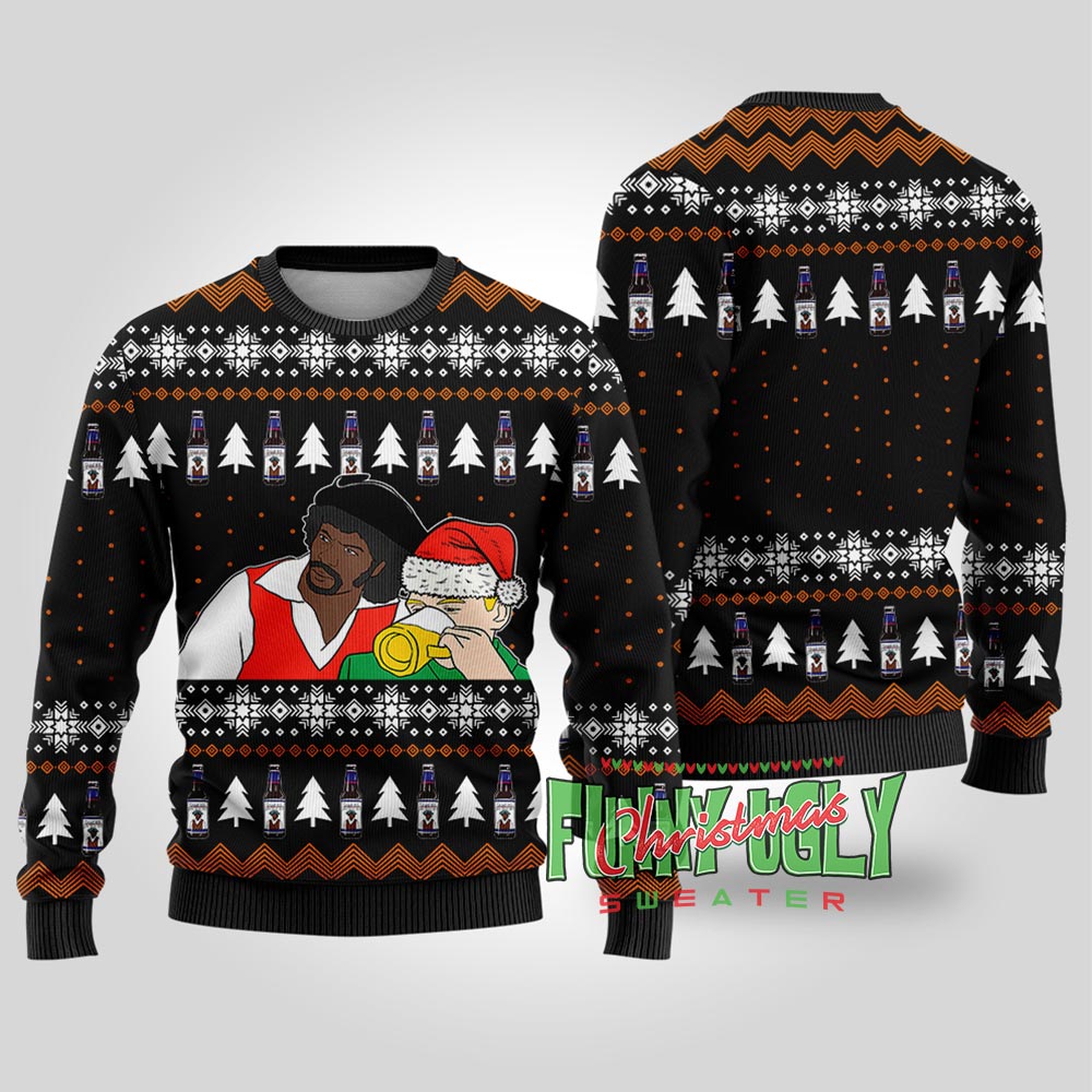Funny Samuel Jackson Drink Beer Ugly Christmas Sweater Black