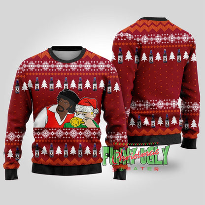 Funny Samuel Jackson Drink Beer Ugly Christmas Sweater Cardinal Red