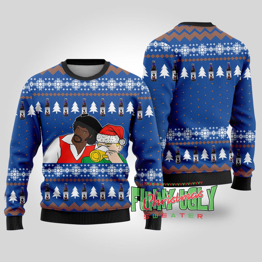 Funny Samuel Jackson Drink Beer Ugly Christmas Sweater Royal