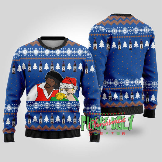 Funny Samuel Jackson Drink Beer Ugly Christmas Sweater Royal