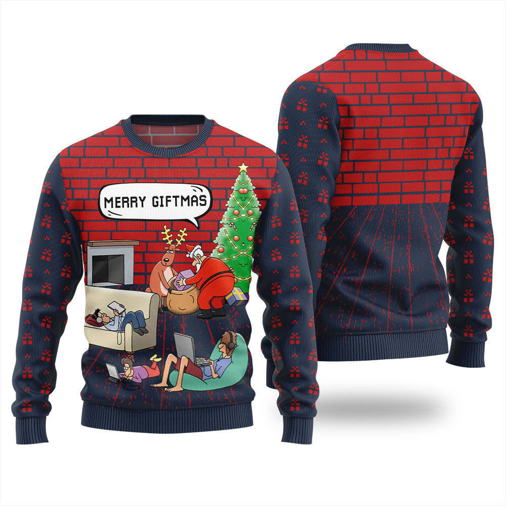 Funny Santa And Reindeer Mens Christmas Sweater