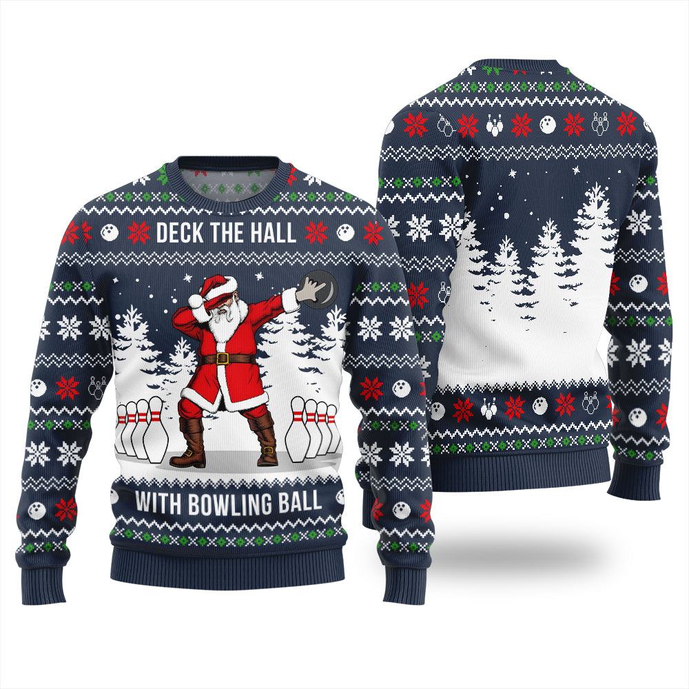 Funny Santa Bowling Ball Ugly Xmas Sweater