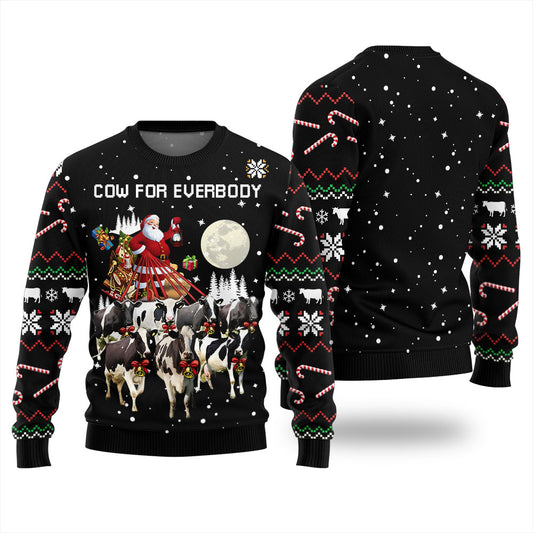 Funny Santa Cow Ugly Christmas Sweater Black