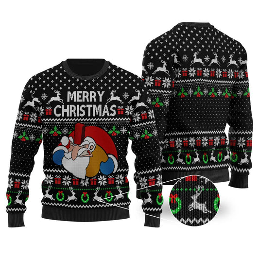 Funny Santa Falls Down Chimney National Lampoon's Vacation Ugly Christmas Sweater Black - Funny Ugly Christmas Sweater