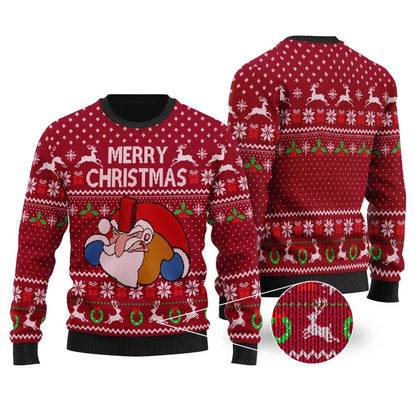 Funny Santa Falls Down Chimney National Lampoon's Vacation Ugly Christmas Sweater Cardinal Red - Funny Ugly Christmas Sweater
