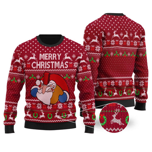Funny Santa Falls Down Chimney National Lampoon's Vacation Ugly Christmas Sweater Cardinal Red - Funny Ugly Christmas Sweater