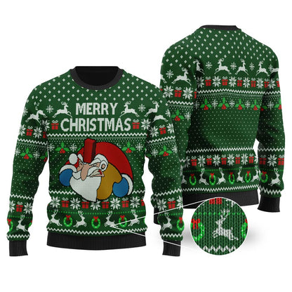 Funny Santa Falls Down Chimney National Lampoon's Vacation Ugly Christmas Sweater Forest Green - Funny Ugly Christmas Sweater