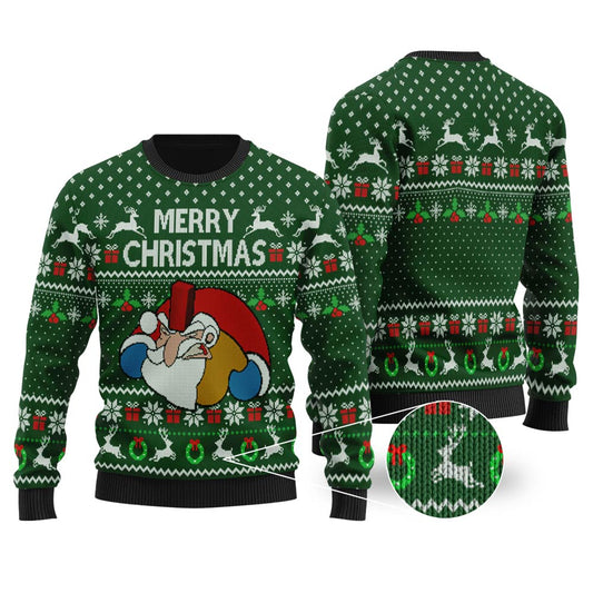 Funny Santa Falls Down Chimney National Lampoon's Vacation Ugly Christmas Sweater Forest Green - Funny Ugly Christmas Sweater