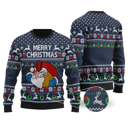 Funny Santa Falls Down Chimney National Lampoon's Vacation Ugly Christmas Sweater Navy - Funny Ugly Christmas Sweater