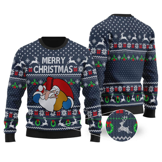 Funny Santa Falls Down Chimney National Lampoon's Vacation Ugly Christmas Sweater Navy - Funny Ugly Christmas Sweater