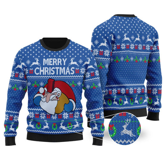 Funny Santa Falls Down Chimney National Lampoon's Vacation Ugly Christmas Sweater Royal - Funny Ugly Christmas Sweater