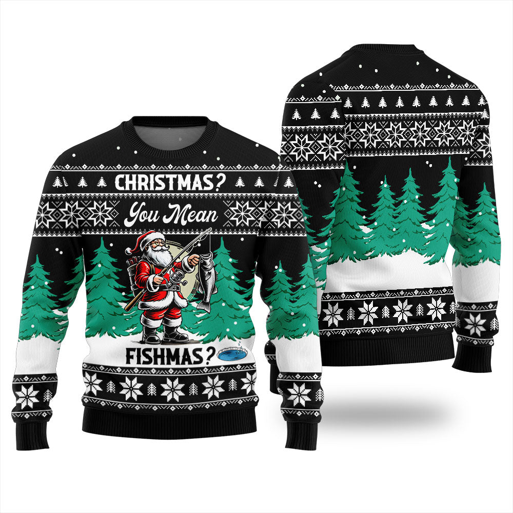 Funny Santa Fishing Ugly Christmas Sweater