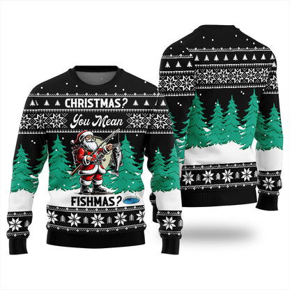 Funny Santa Fishing Ugly Christmas Sweater