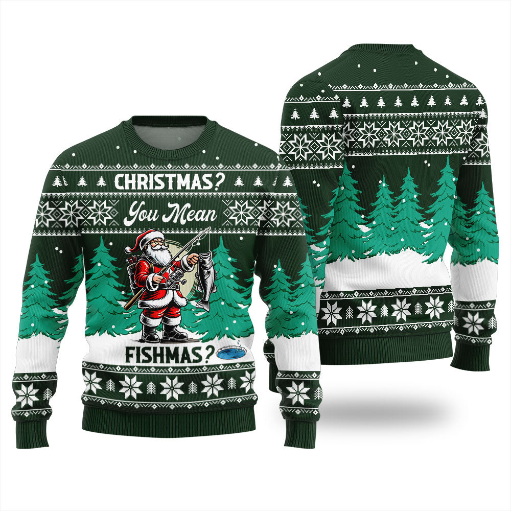 Funny Santa Fishing Ugly Christmas Sweater