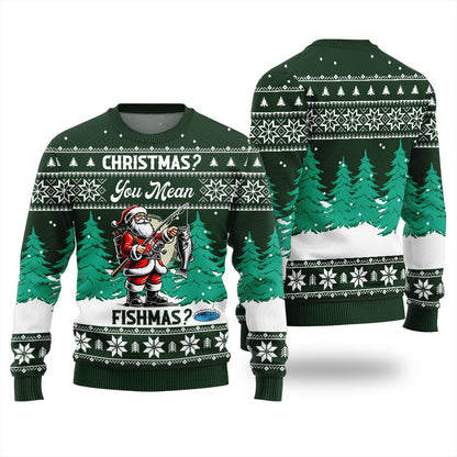 Funny Santa Fishing Ugly Christmas Sweater