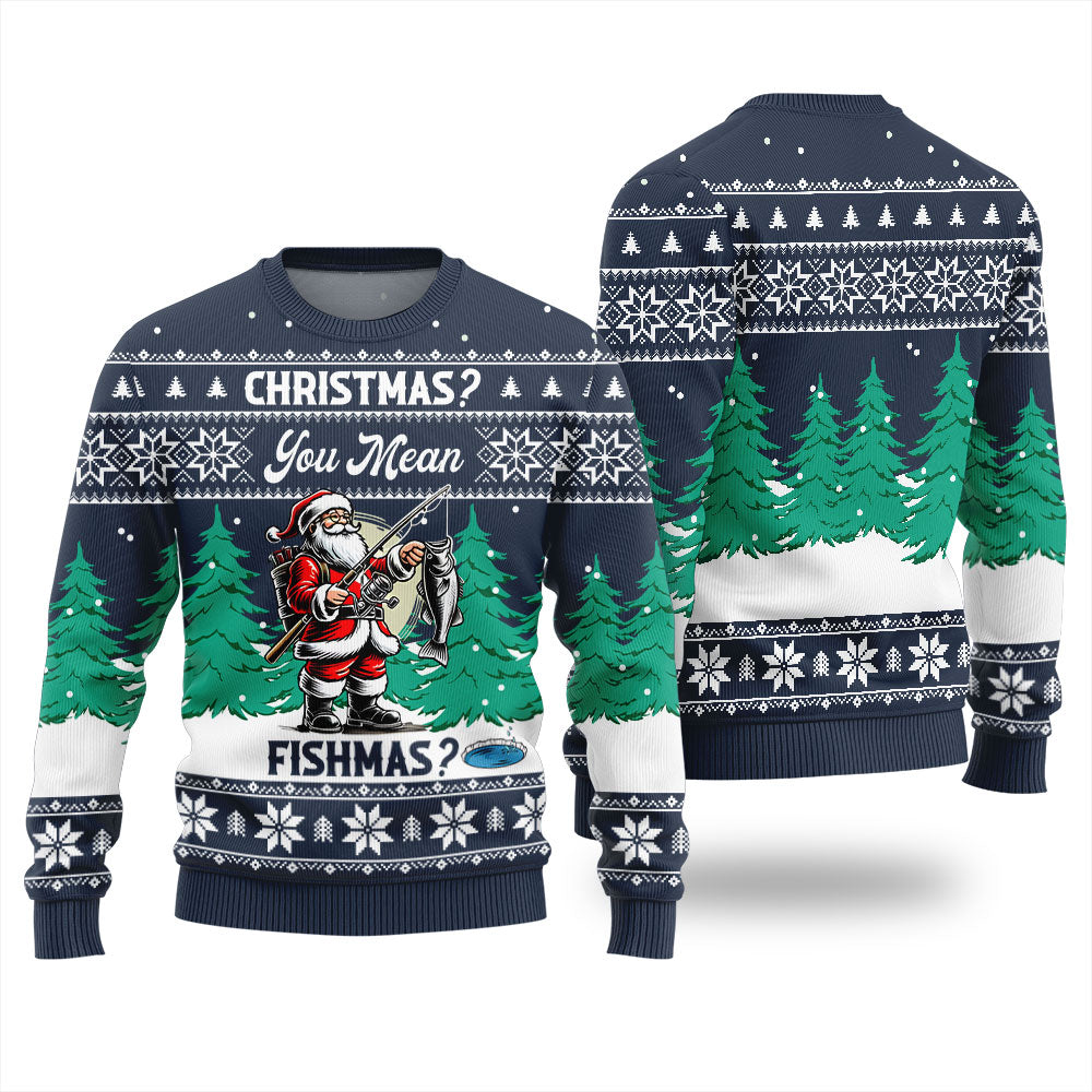 Funny Santa Fishing Ugly Christmas Sweater