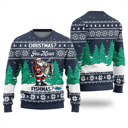 Funny Santa Fishing Ugly Christmas Sweater