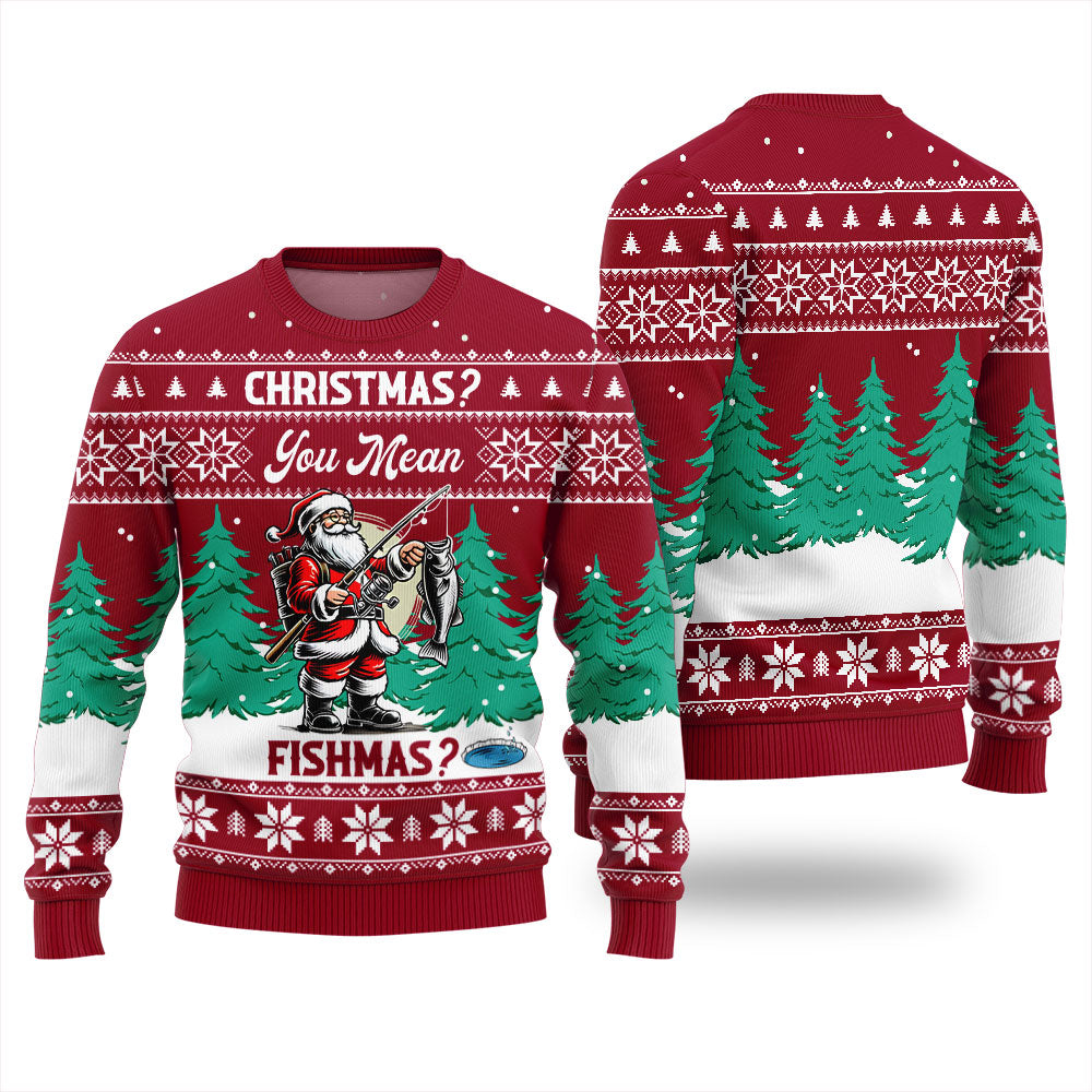 Funny Santa Fishing Ugly Christmas Sweater