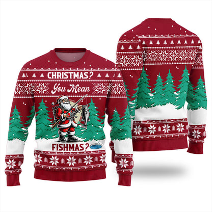 Funny Santa Fishing Ugly Christmas Sweater