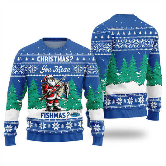 Funny Santa Fishing Ugly Christmas Sweater
