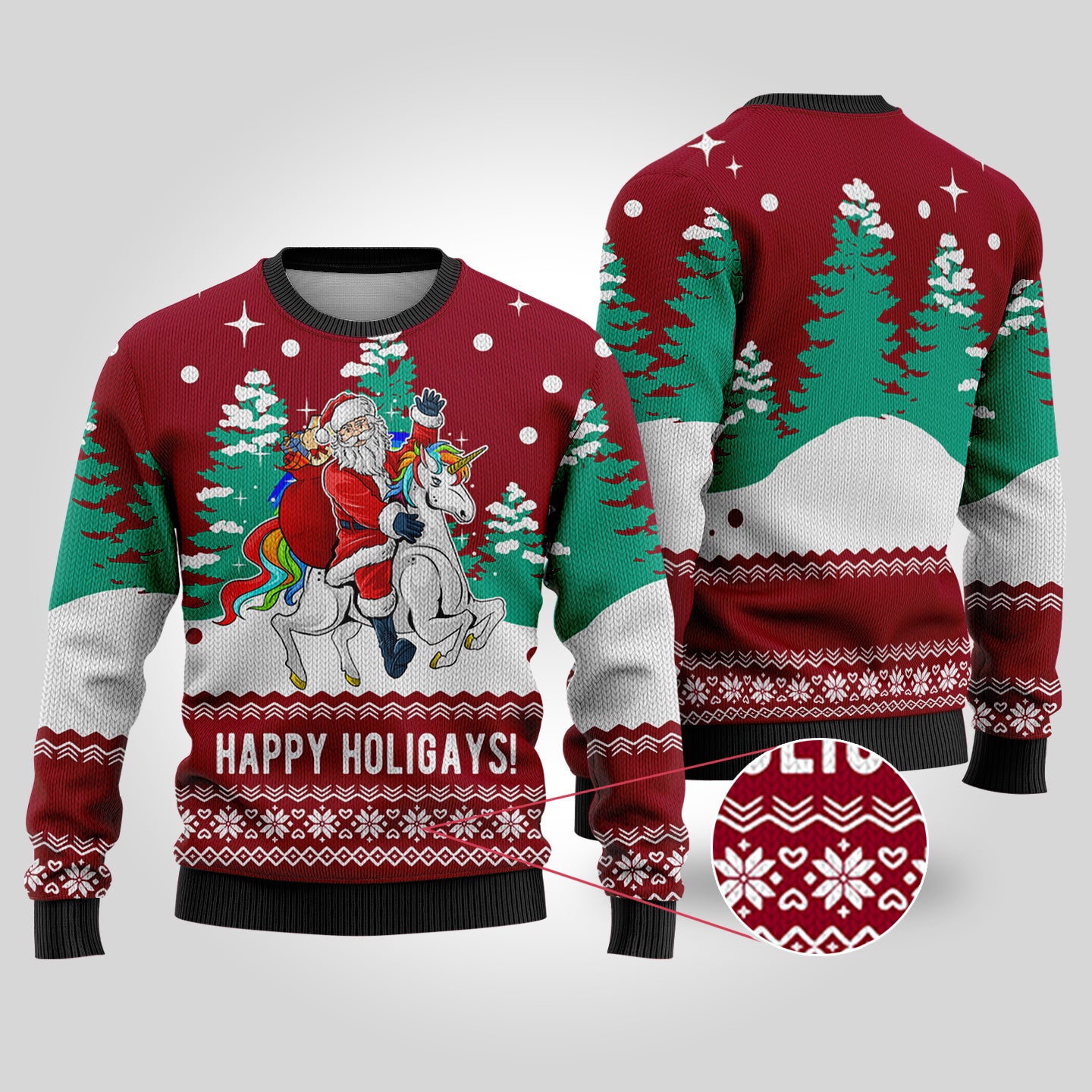 Funny Santa Happy Holigays Cardinal Red Ugly Christmas Sweater - Funny Ugly Christmas Sweater