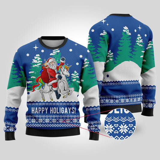 Funny Santa Happy Holigays Royal Ugly Christmas Sweater - Funny Ugly Christmas Sweater