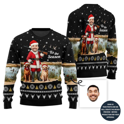 Funny Santa Hunter With Dogs Custom Face Ugly Christmas Sweater