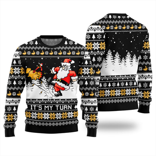 Funny Santa It's My Turn Thanksgiving Sweater Black