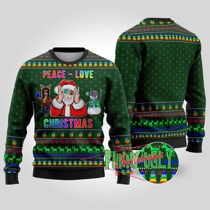 Funny Santa Loves Peace Hip Hop Christmas Sweater Forest Green