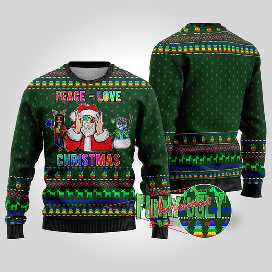 Funny Santa Loves Peace Hip Hop Christmas Sweater Forest Green