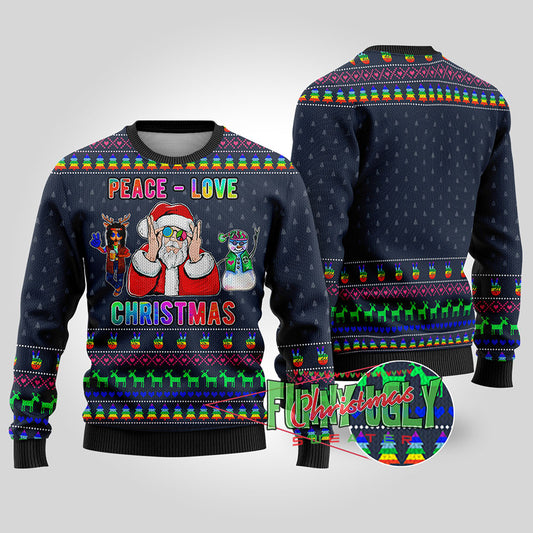 Funny Santa Loves Peace Hip Hop Christmas Sweater Navy
