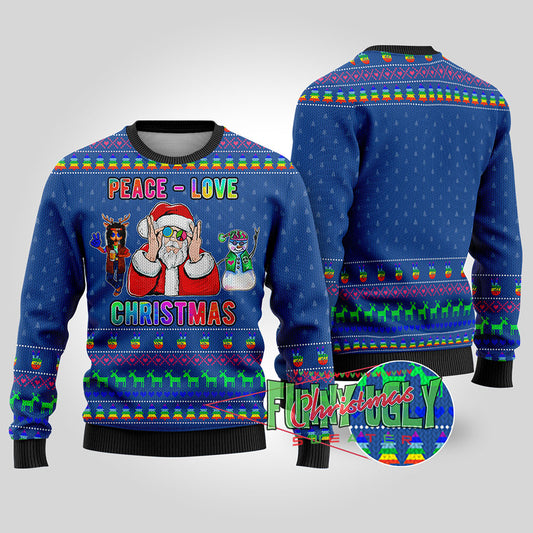 Funny Santa Loves Peace Hip Hop Christmas Sweater Royal