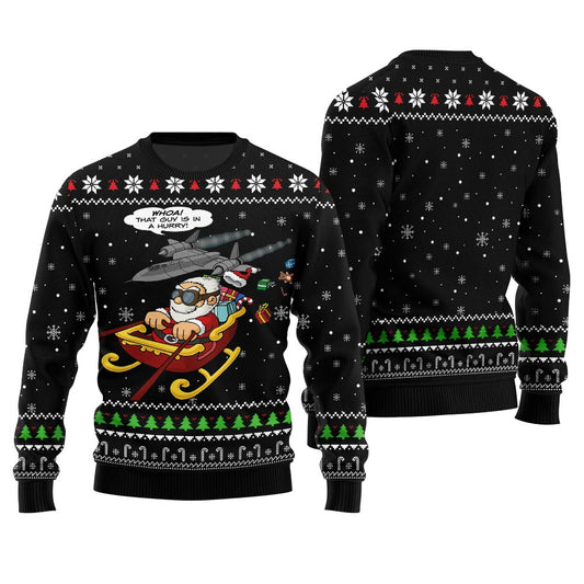 Funny Santa Pilot Ugly Christmas Sweater Black