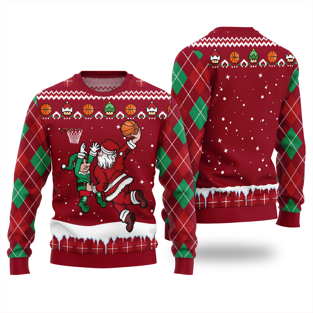 Funny Santa Playing Basketball Ugly Christmas Sweater