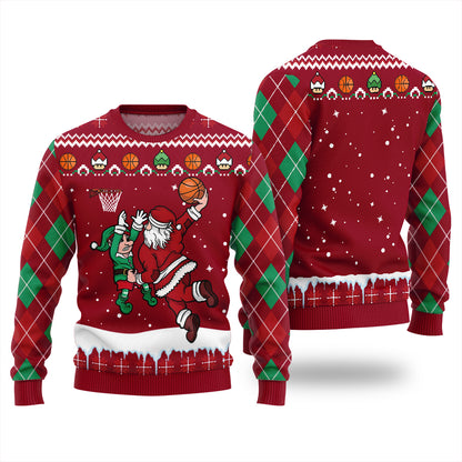Funny Santa Playing Basketball Ugly Christmas Sweater