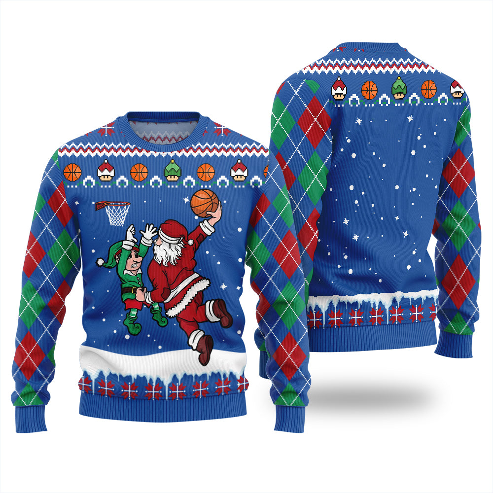 Funny Santa Playing Basketball Ugly Christmas Sweater