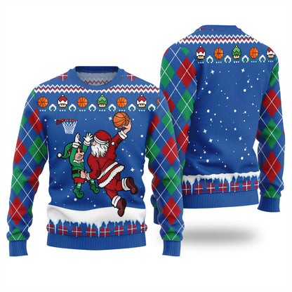 Funny Santa Playing Basketball Ugly Christmas Sweater