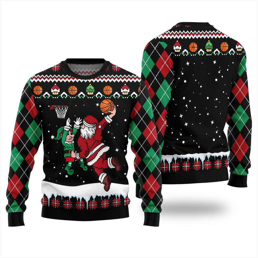 Funny Santa Playing Basketball Ugly Christmas Sweater