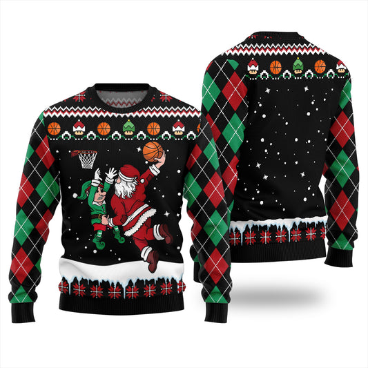 Funny Santa Playing Basketball Ugly Christmas Sweater