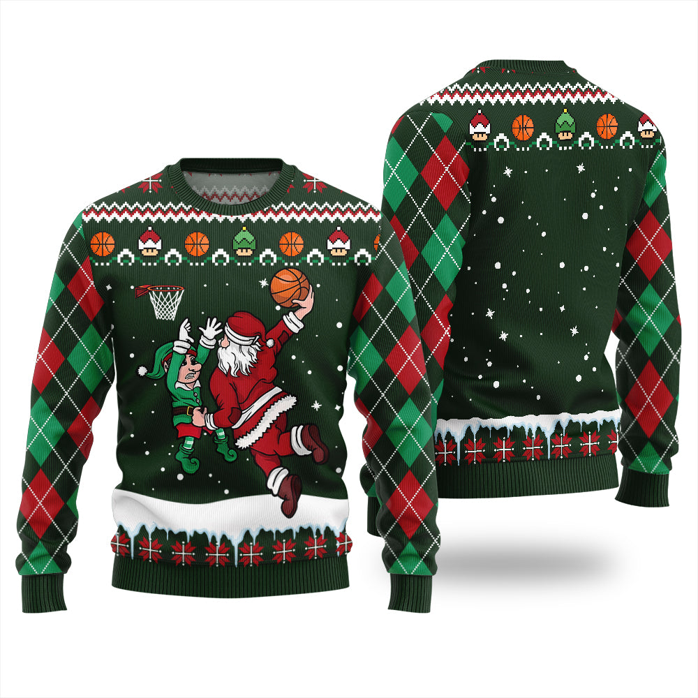 Funny Santa Playing Basketball Ugly Christmas Sweater