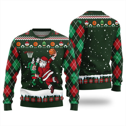 Funny Santa Playing Basketball Ugly Christmas Sweater
