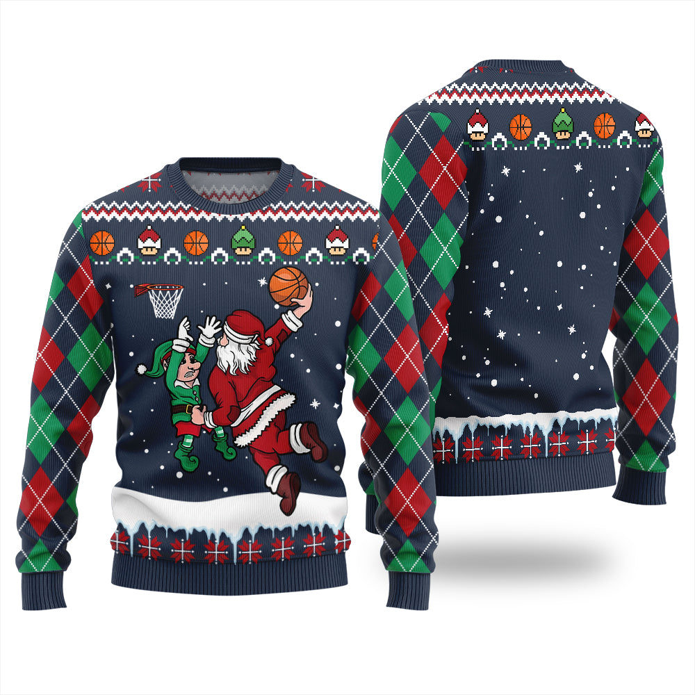 Funny Santa Playing Basketball Ugly Christmas Sweater