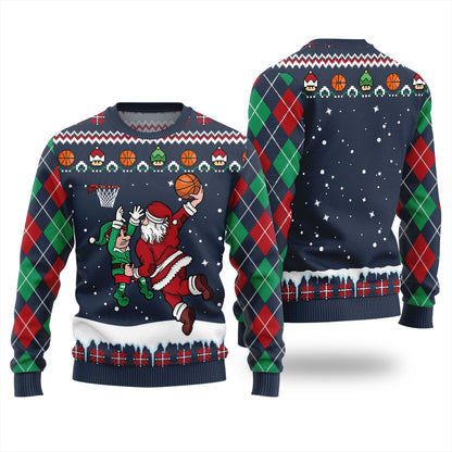 Funny Santa Playing Basketball Ugly Christmas Sweater