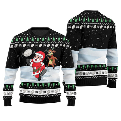 Funny Santa Playing Rugby Ugly Christmas Sweater