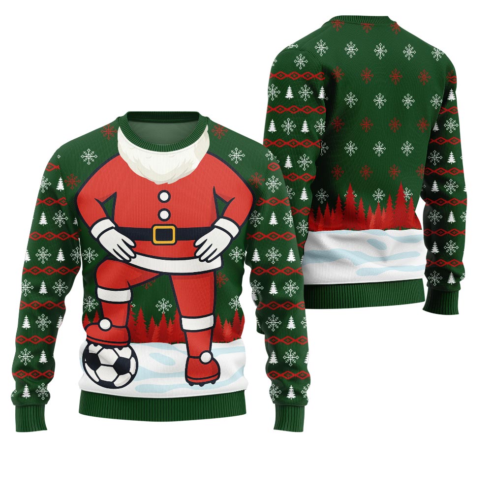 Funny Santa Playing Soccer Ugly Christmas Sweater