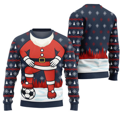 Funny Santa Playing Soccer Ugly Christmas Sweater