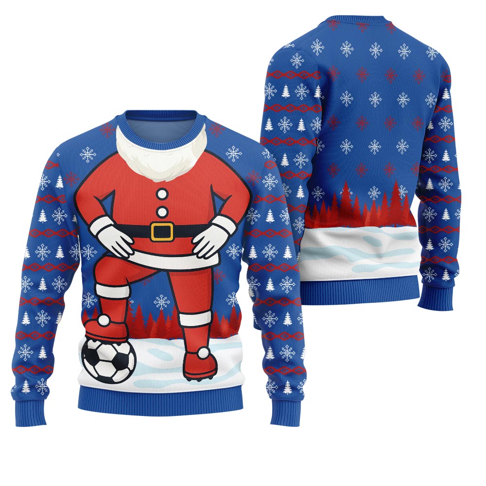 Funny Santa Playing Soccer Ugly Christmas Sweater