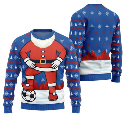 Funny Santa Playing Soccer Ugly Christmas Sweater